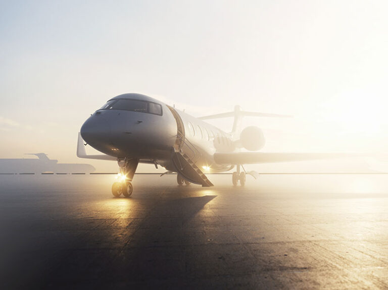 Private jet during sunrise