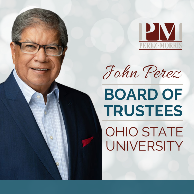 Graphic with Juan Jose Perez's picture celebrating that he was appointed to The Ohio State University Board of Trustees