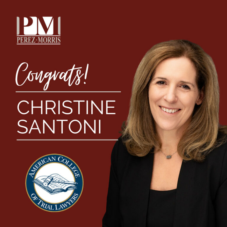 Perez Morris Celebrates Christine Santoni's Induction into the American College of Trial Lawyers, graphic celebrating her induction