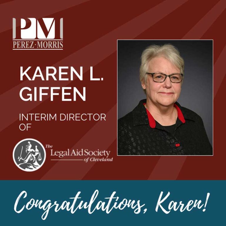 Karen L. Giffen’s Appointment as Interim Director at Legal Aid Society of Cleveland graphic congratulating Karen